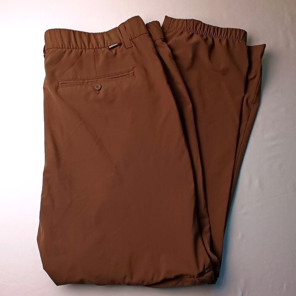Gerry Mens Outdoor Performance Pants Brown 36x32 Ripstop Hiking Elastic Waist